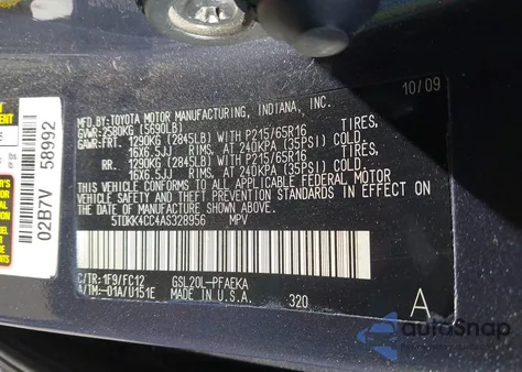 2010 Toyota Sienna Le z USA, uszkodzony, nr VIN 5TDKK4CC4AS328956